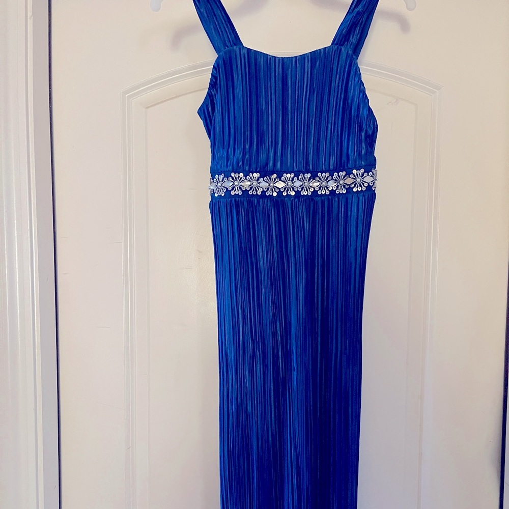 Never worn, no tags royal blue pageant, appearance. Formal dress.